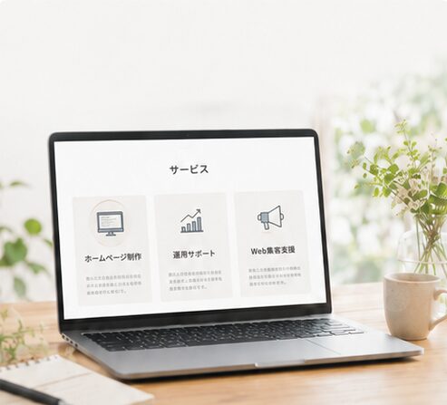 03：ホームページ上でサービス内容をカード形式でわかりやすく紹介しているイメージ