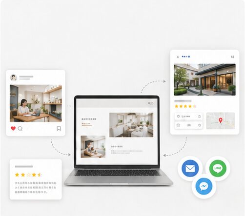 06：ホームページとSNSやGoogleビジネスプロフィールを連携して集客するイメージ