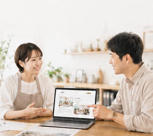 08：個人事業主や中小企業向けにホームページ制作の相談をしているイメージ