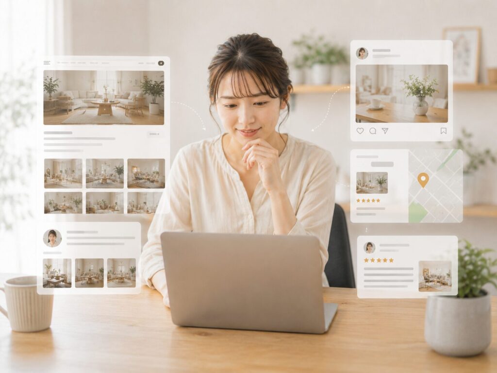 サービス内容を考えている女性のイメージ