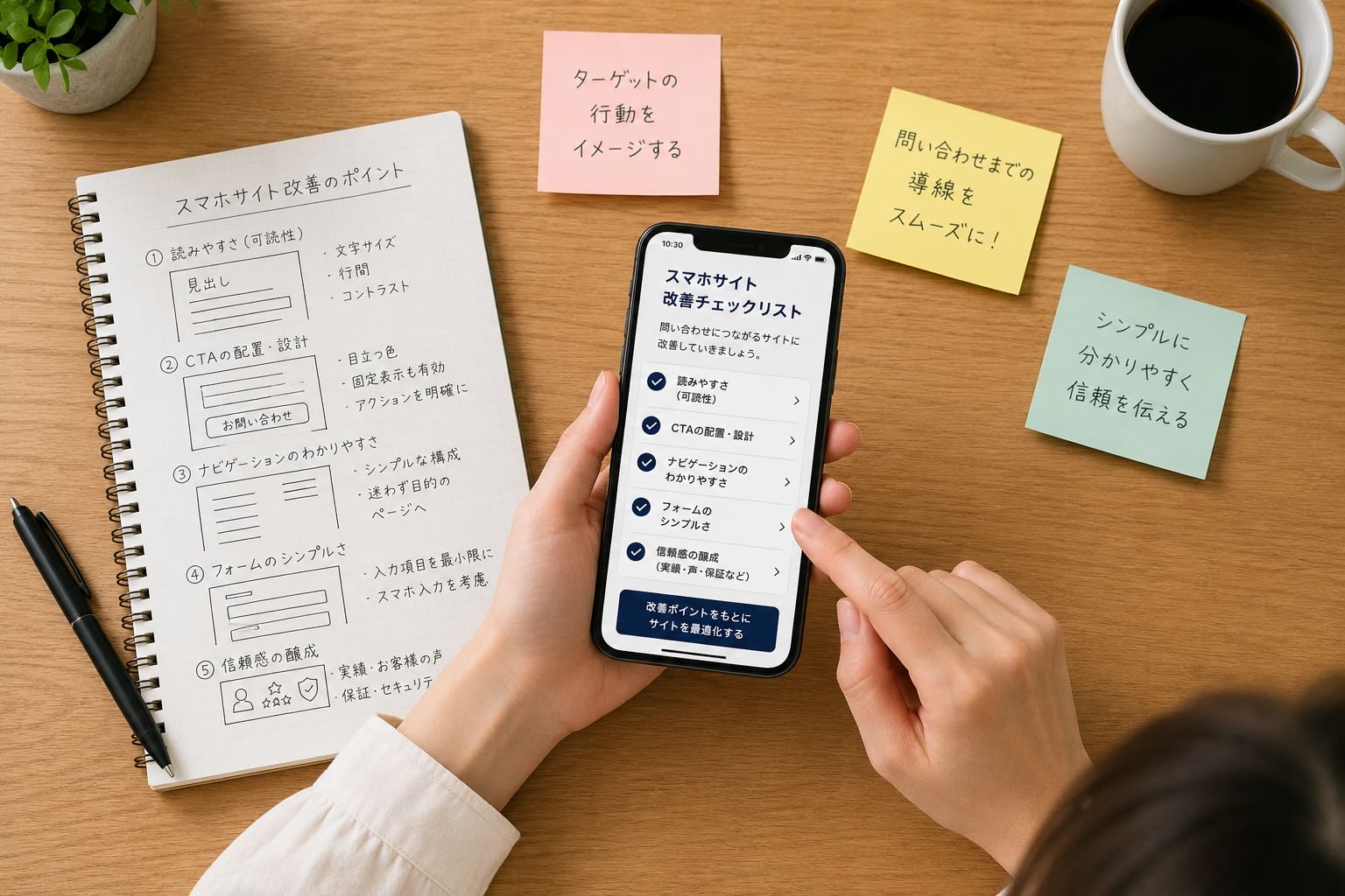 スマホで見やすいホームページは問い合わせにつながりやすくなるチェックリストのイメージ画像