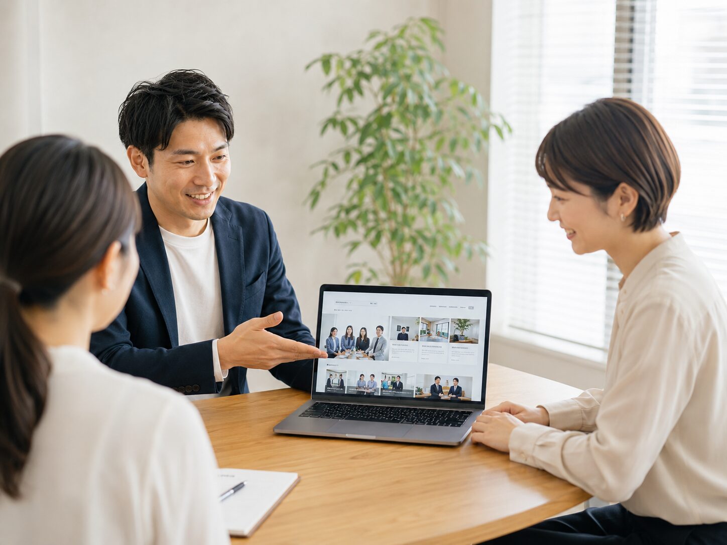 採用情報や会社の雰囲気が伝わるホームページについて打ち合わせする担当者たち