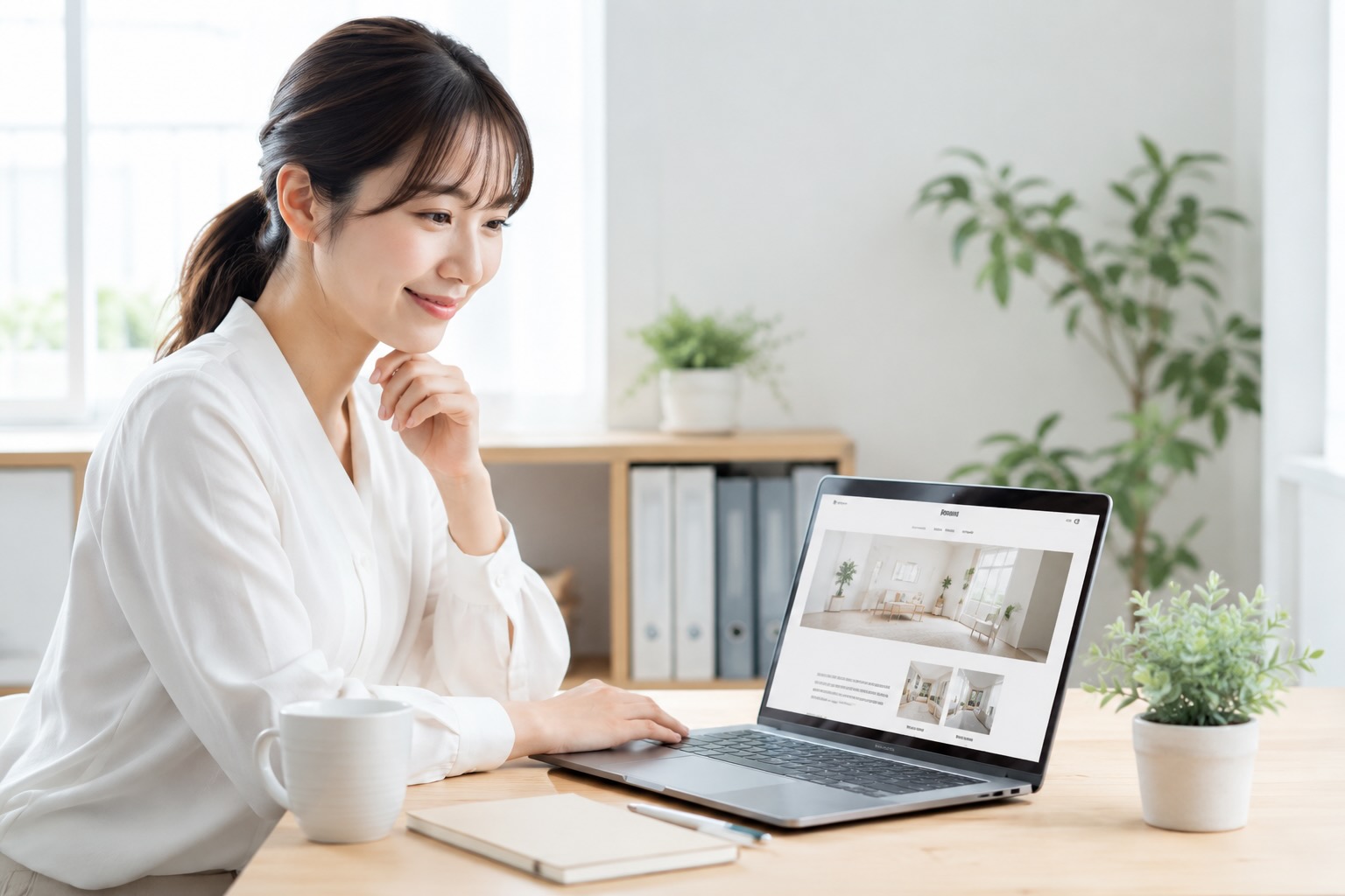 お問い合わせにつながるホームページ作りを前向きに考えている女性のイメージ