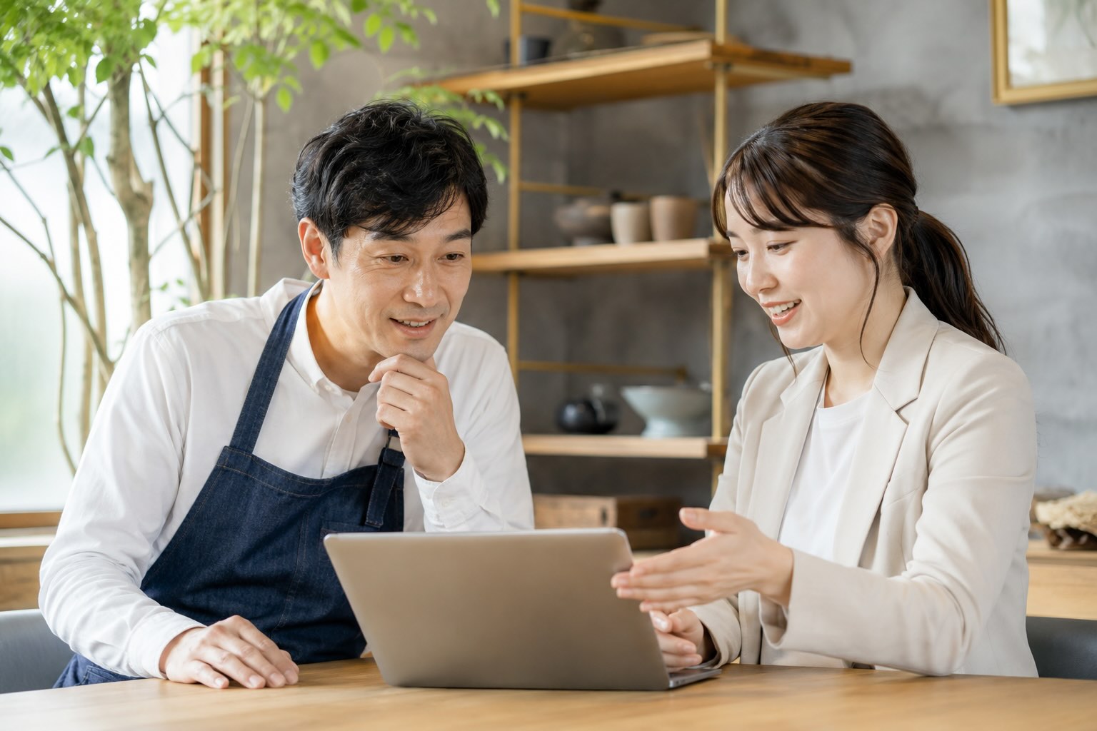 前橋市の個人事業主や店舗事業者がホームページ制作について相談しているイメージ