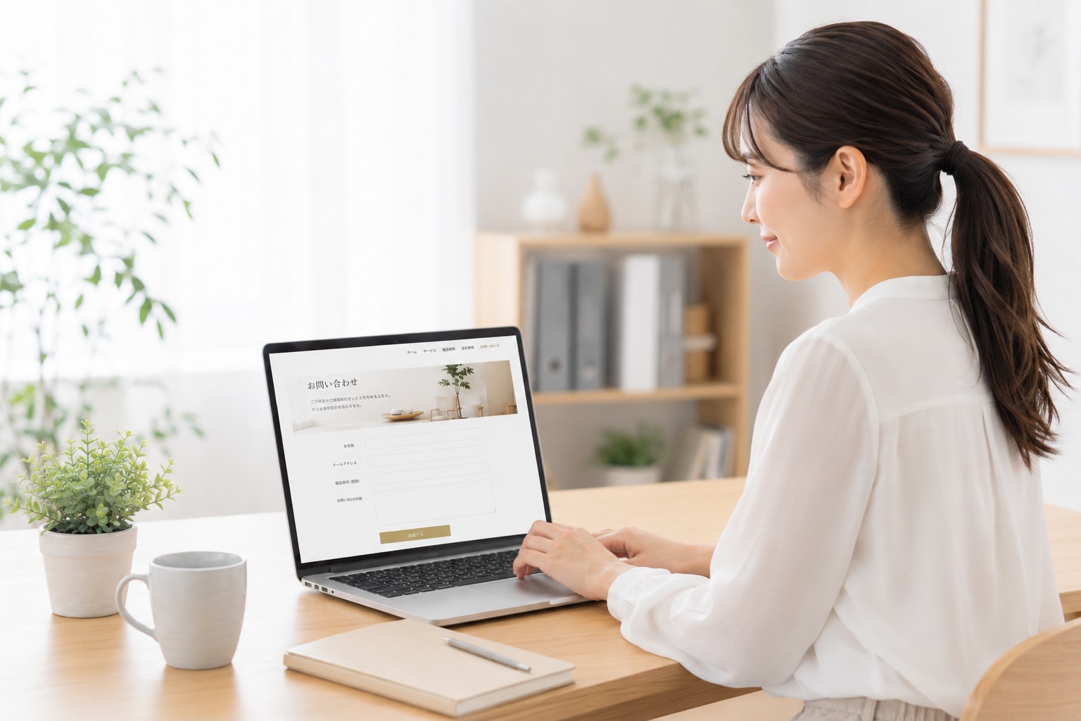 お問い合わせフォームからお問い合わせを行う女性のイメージ