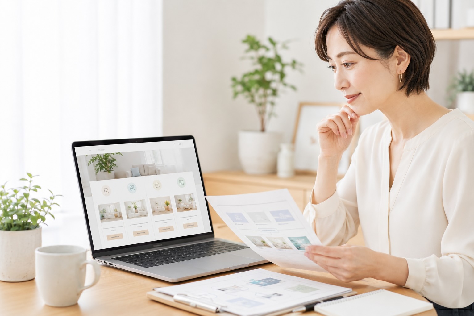 サービス内容がわかりやすいかチェックしている女性