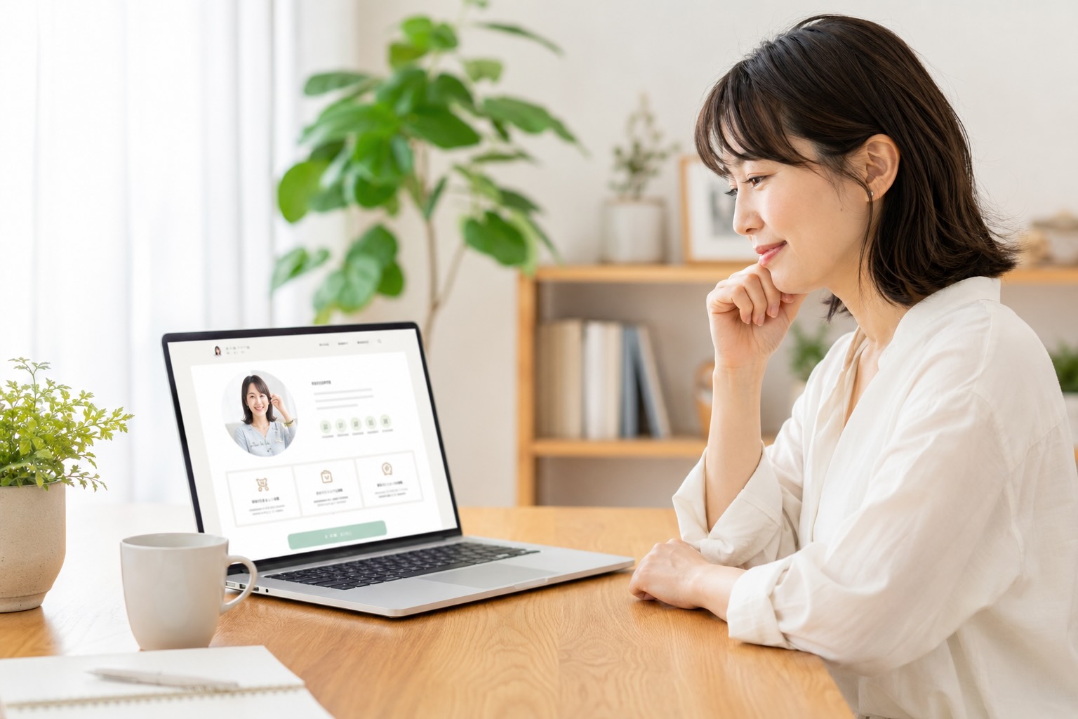 人柄がわかるプロフィール画面を見ている女性のイメージ