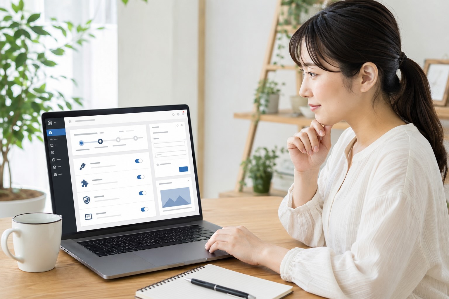 WordPressのデメリットの初期設定を行なっている女性のイメージ