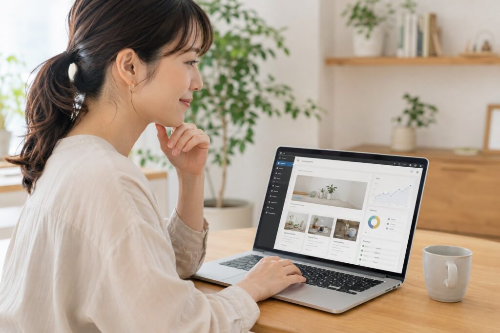 WordPressのメリットのSEOの確認をしている女性のイメージ