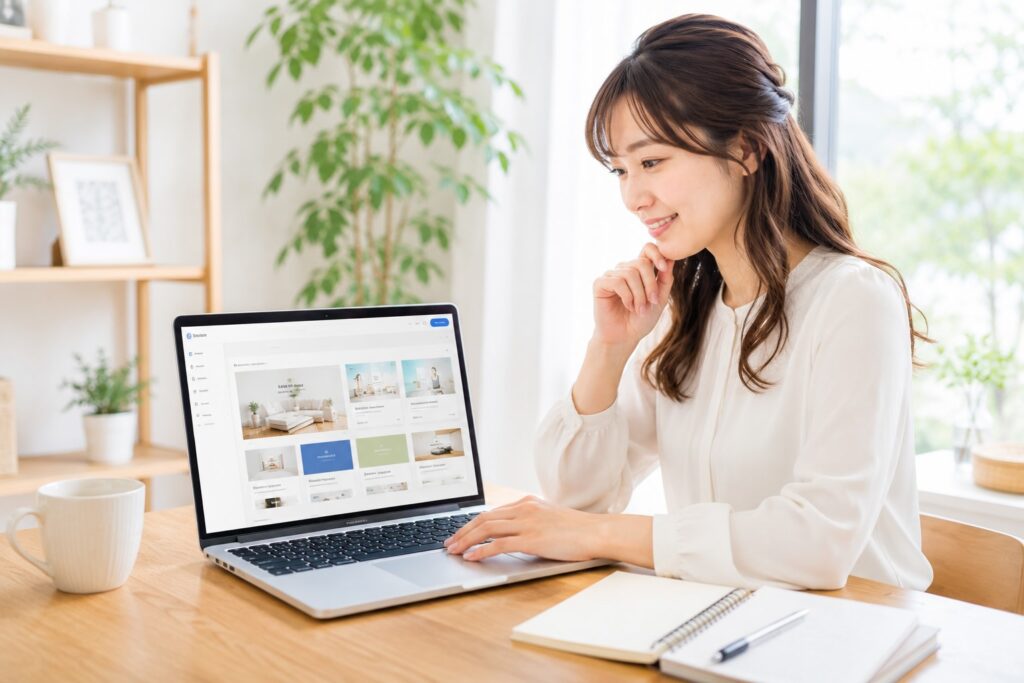 Wixで制作が簡単に行えることを喜んでいる女性のイメージ