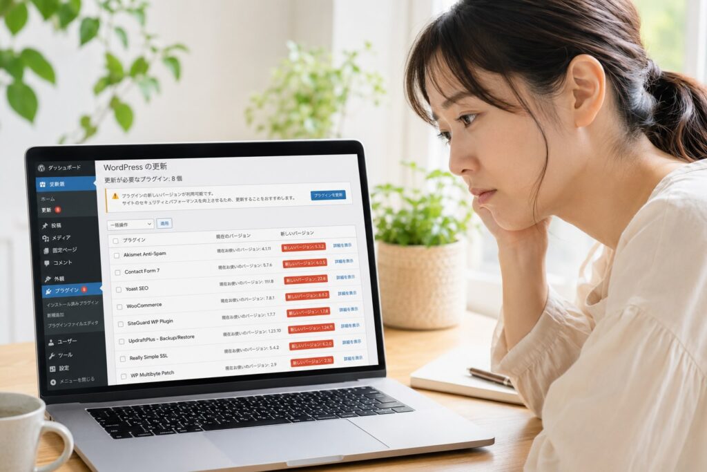 ホームページの保守を自分で行い更新するのを忘れていて、がっかりしている女性のイメージ