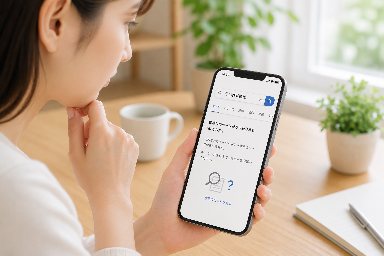 架空の会社が検索結果に表示されない女性のイメージ