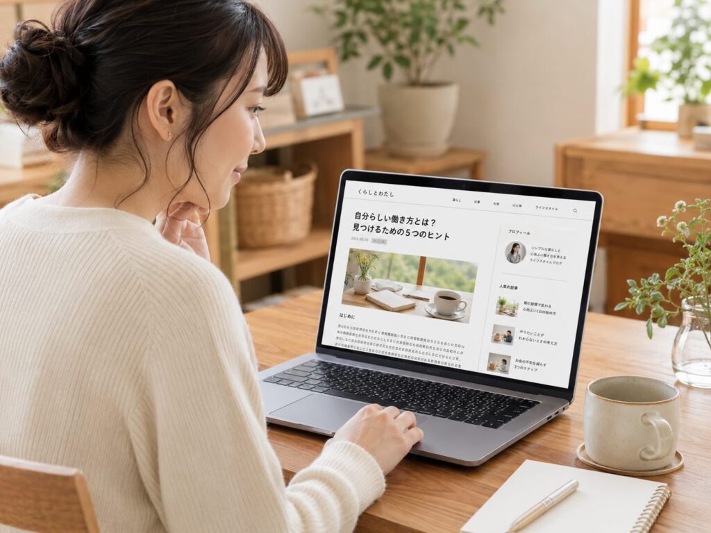 ブログ記事を見ている女性のイメージ