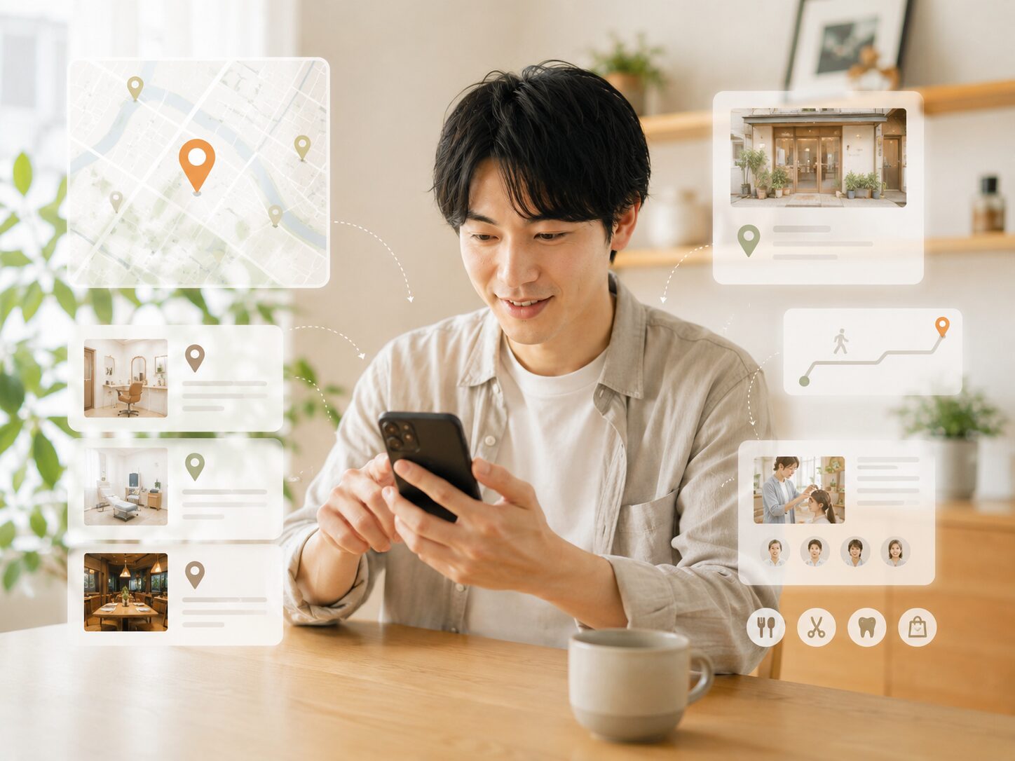 SNSやGoogleビジネスプロフィールとホームページを連携するイメージ