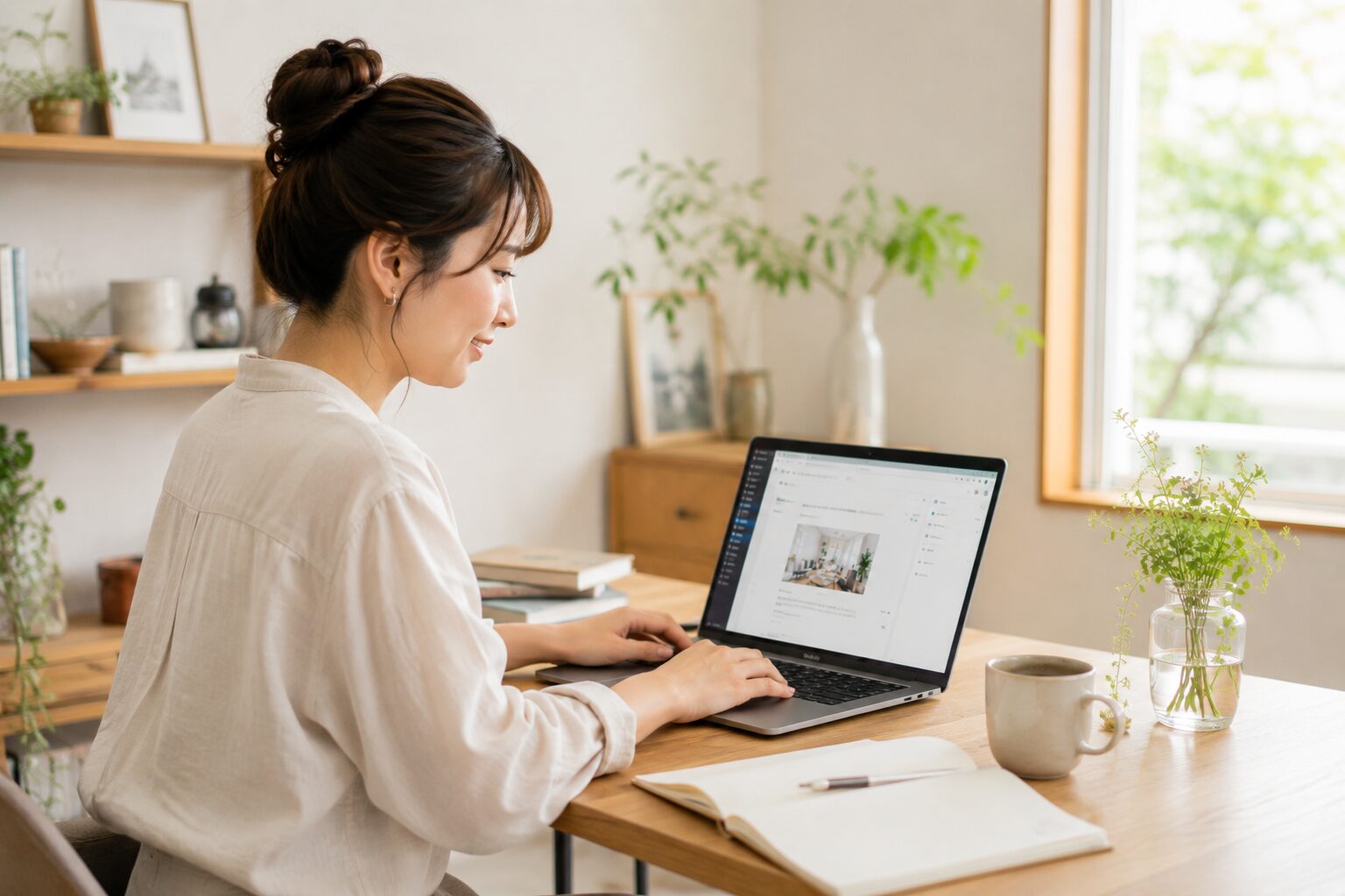 ブログ記事でタイトルを考えながら制作しているイメージ