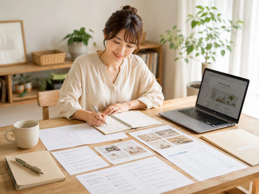 公開後のコンテンツを少しづつ追加するために情報を書き出している女性のイメージ