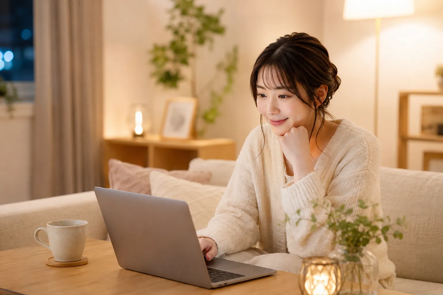 公開後に更新したい内容を考えている女性のイメージ