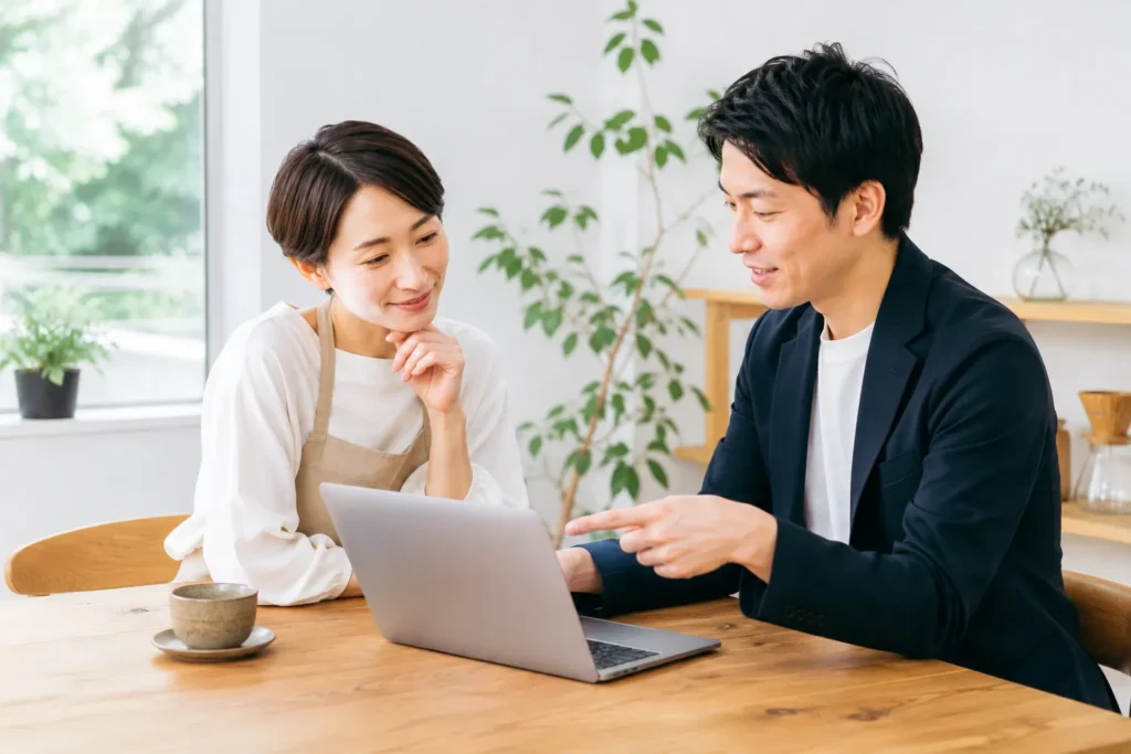 他社で制作されたホームページについて相談する様子
