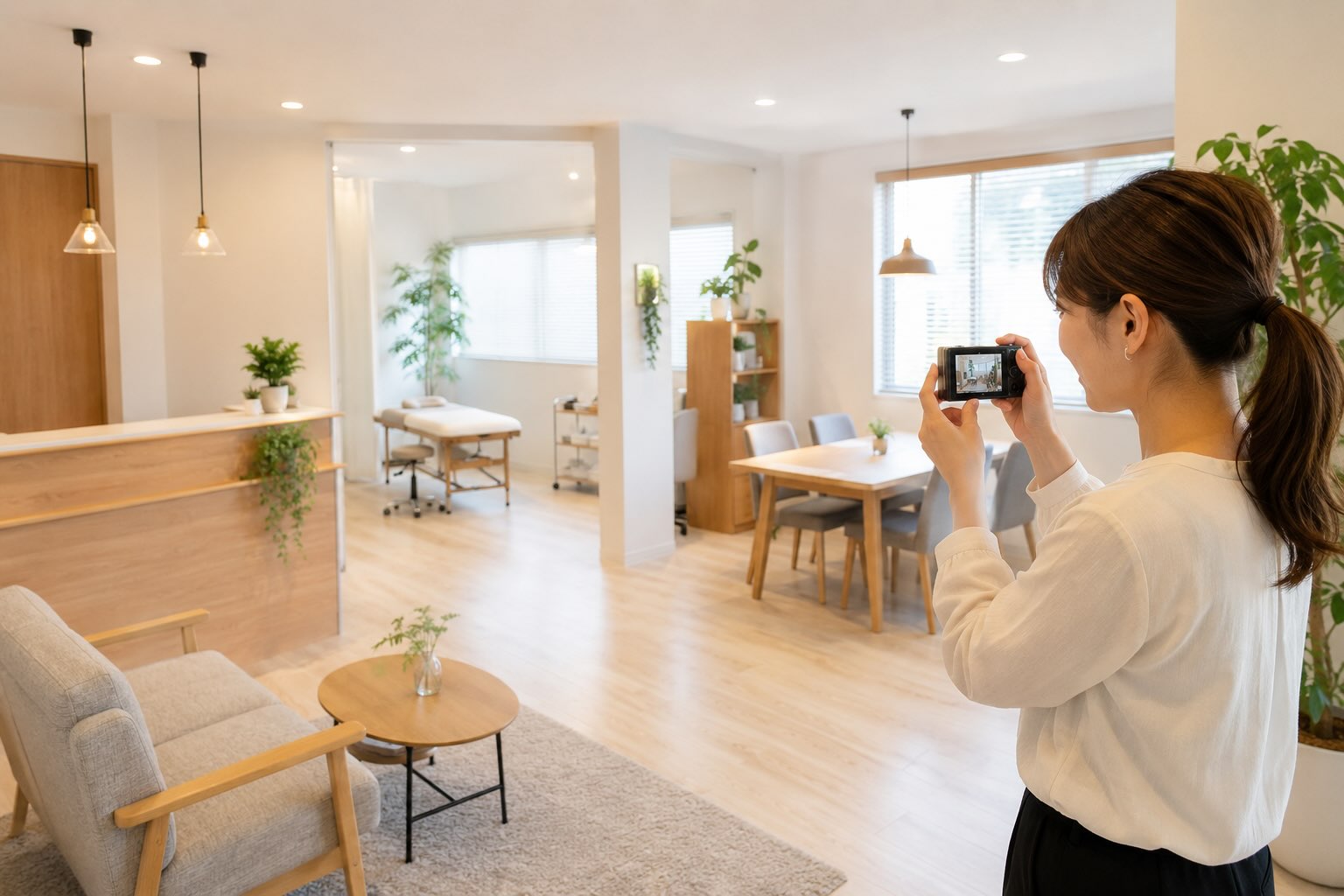 店舗内の撮影をしている女性のイメージ