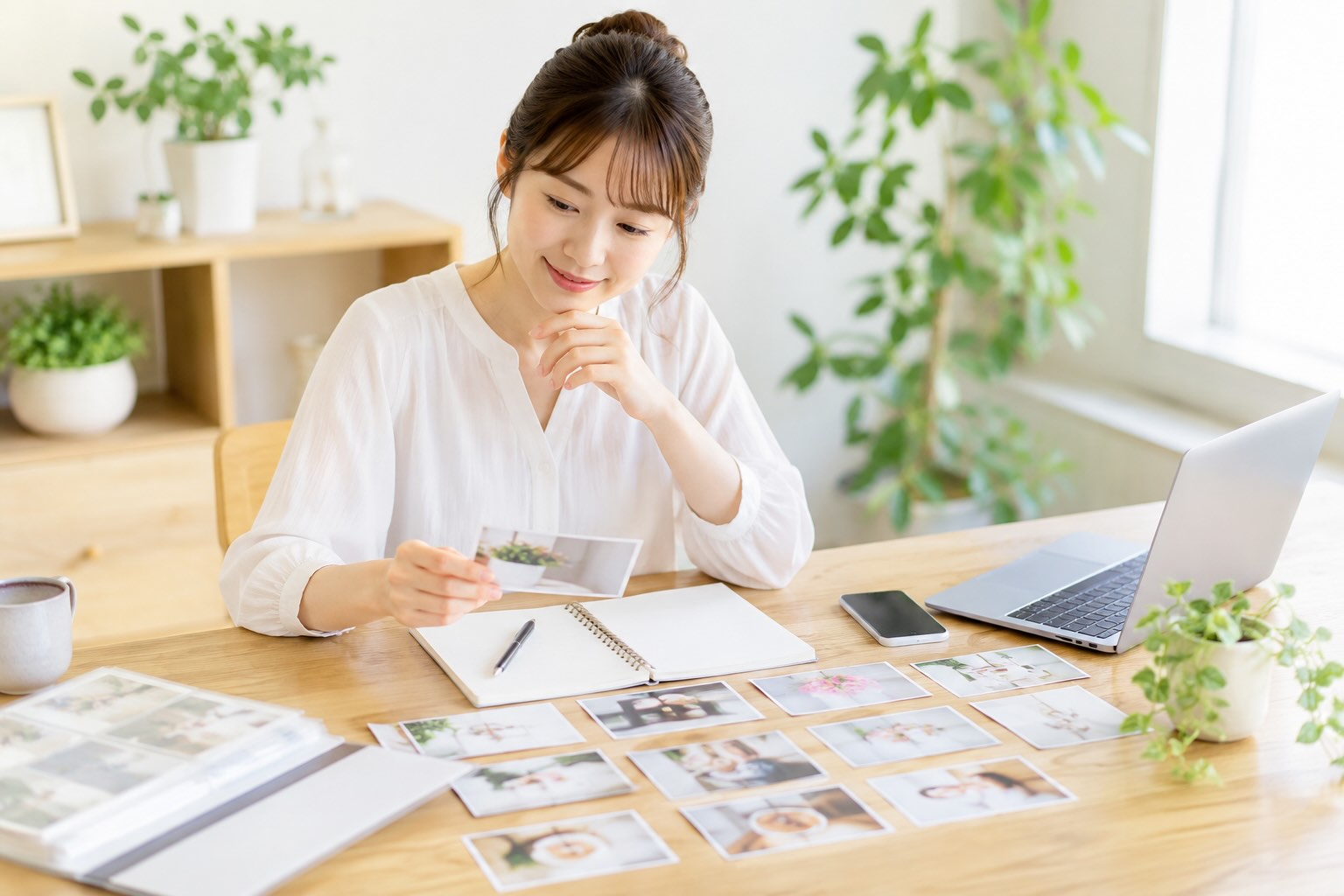 女性がホームページ使用するために画像を剪定しているイメージ