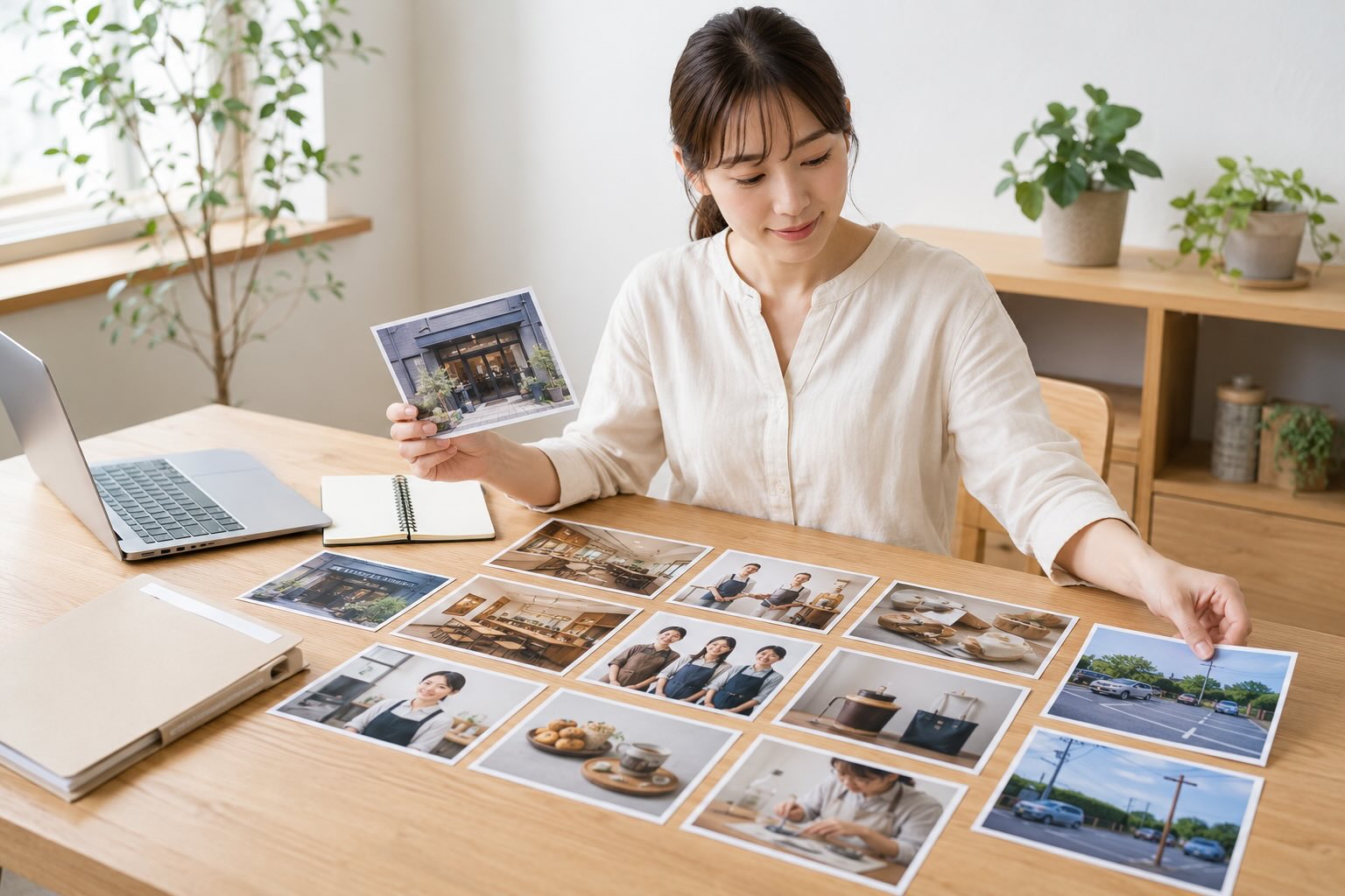 女性がホームページに使用するための画像を選んでいるイメージ