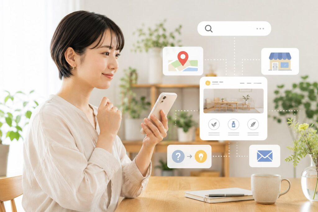 ホームページがあると、Googleなどの検索からサービスを探している方に見つけてもらえる可能性がありますのイメージ画像