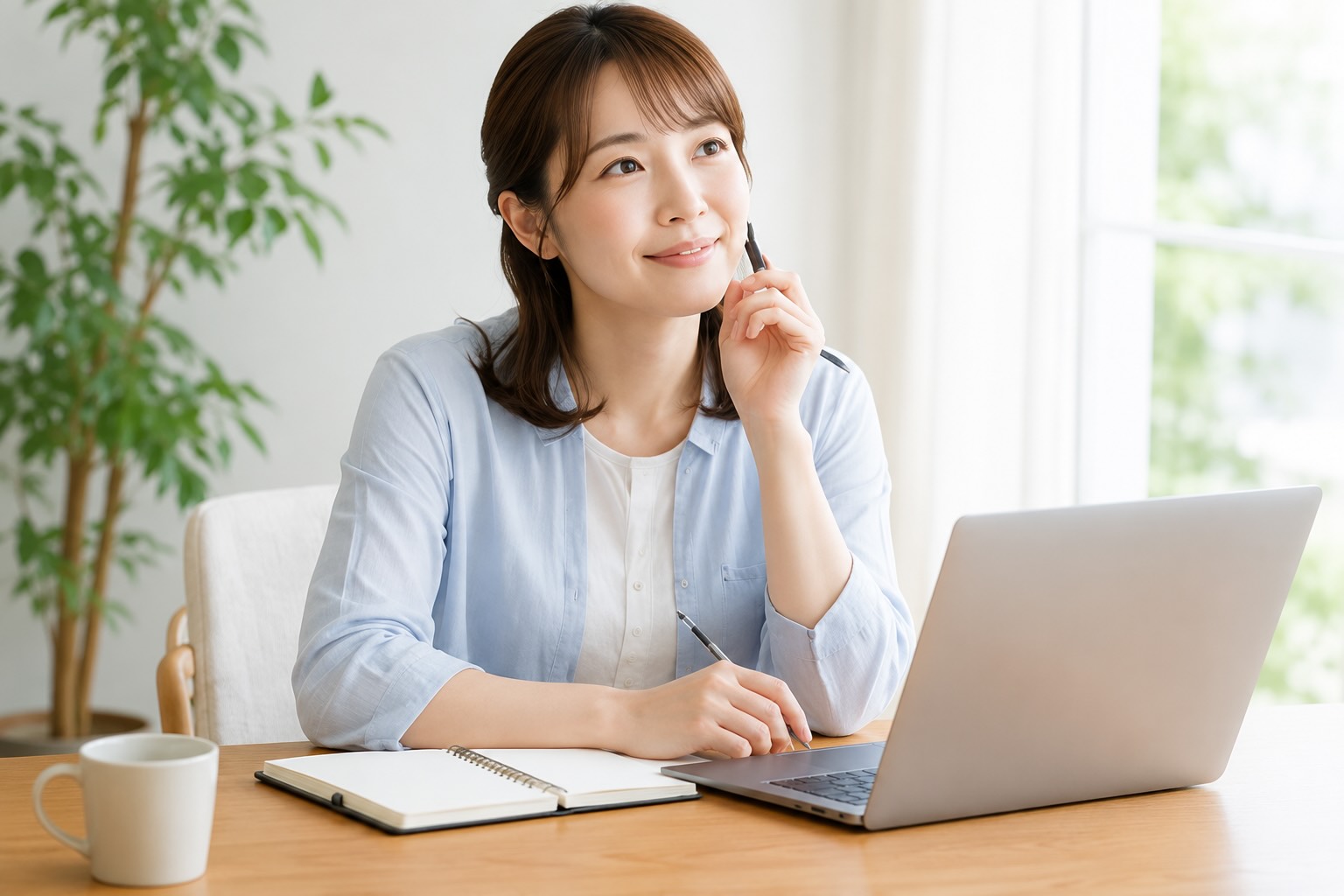 費用を抑えて名刺がわりのページを想像している女性のイメージ